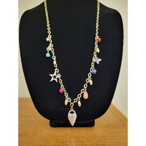 Chico's Gold Tone Chain Link Beaded Charm Necklace NWT Dangling Charms Beads